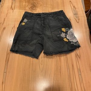 Free people green shorts with embroidered flowers